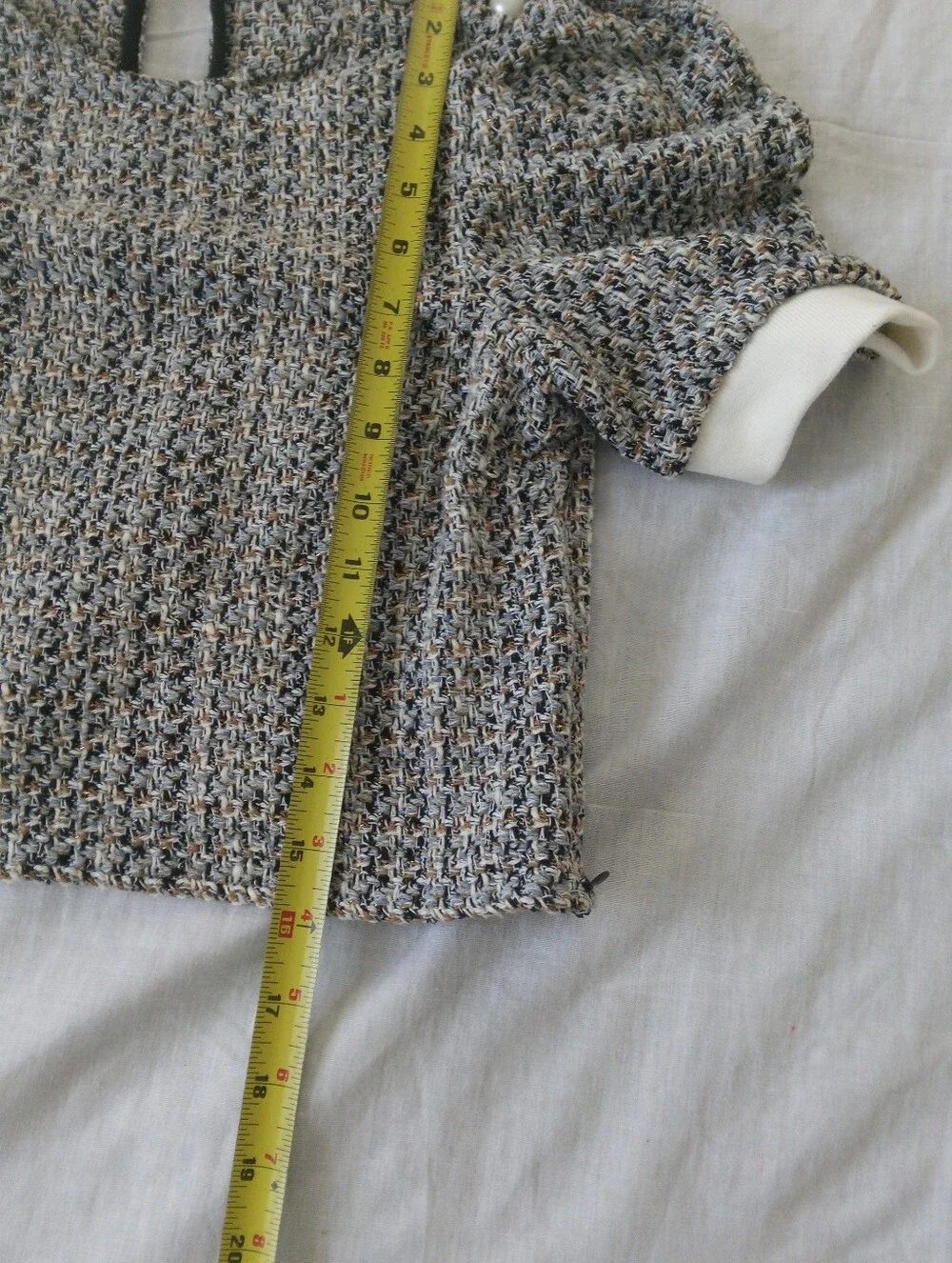 Zara Multicolor Bouclé Puff-Sleeve Top with Pearl Buttons